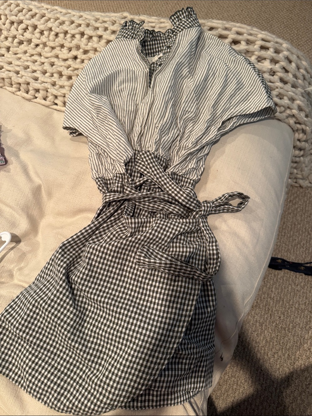 Pomander Place Black & White Gingham Wrap Mini Dress